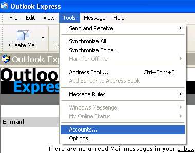 Adding an account in Outlook Express